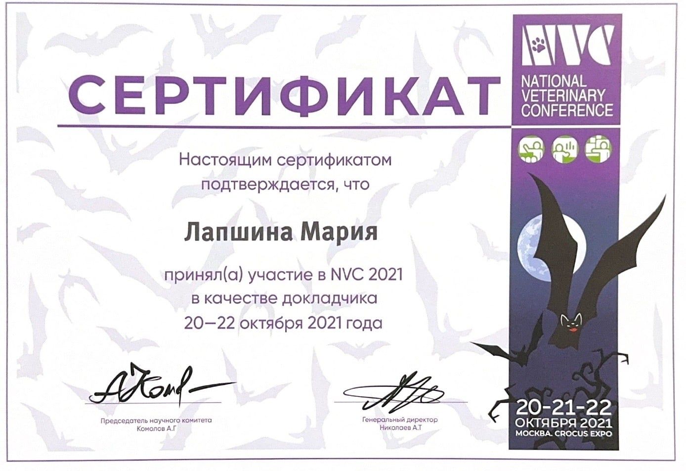 Сертификат Марии Лапшиной о повышении квалификации, 14